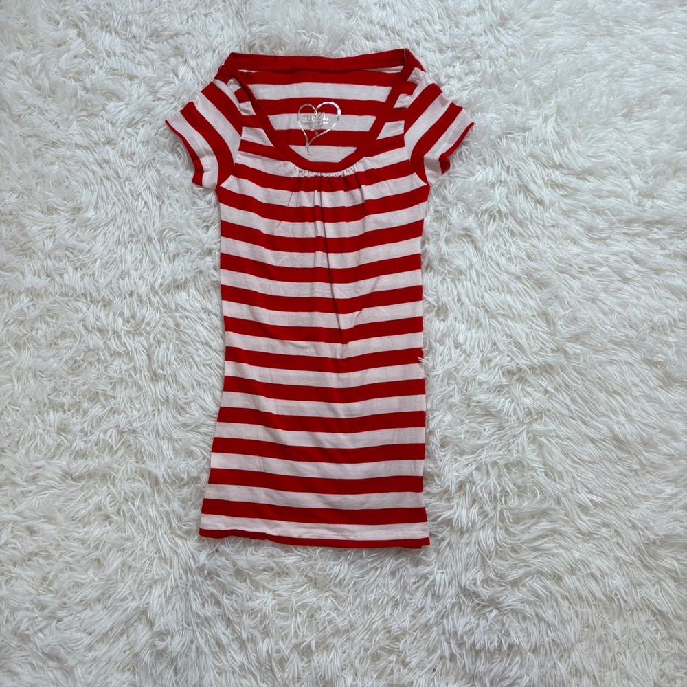 y2k red& white striped top small